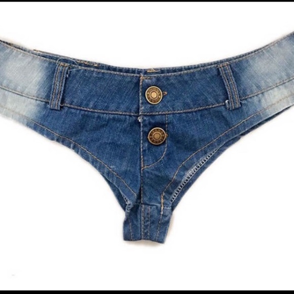 New Thong Cheeky Denim Shorts - Picture 1 of 6